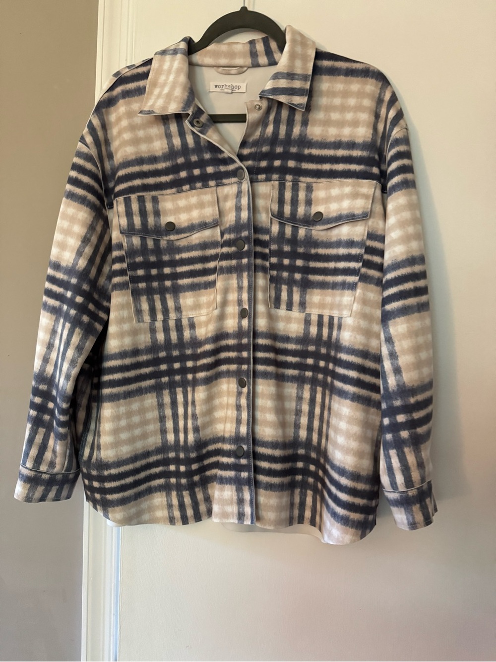 Workshop Republic Clothing Blue and Cream Plaid Shacket